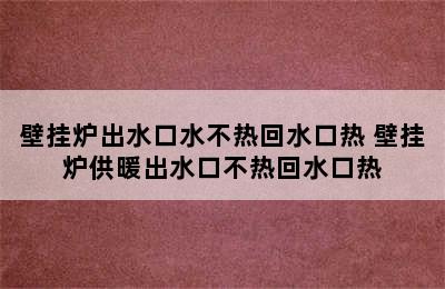 壁挂炉出水口水不热回水口热 壁挂炉供暖出水口不热回水口热